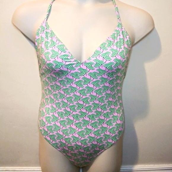 J. Crew Playa Key West One-Piece Pink & Green Beach Umbrella Print Swimsuit - Picture 4 of 13